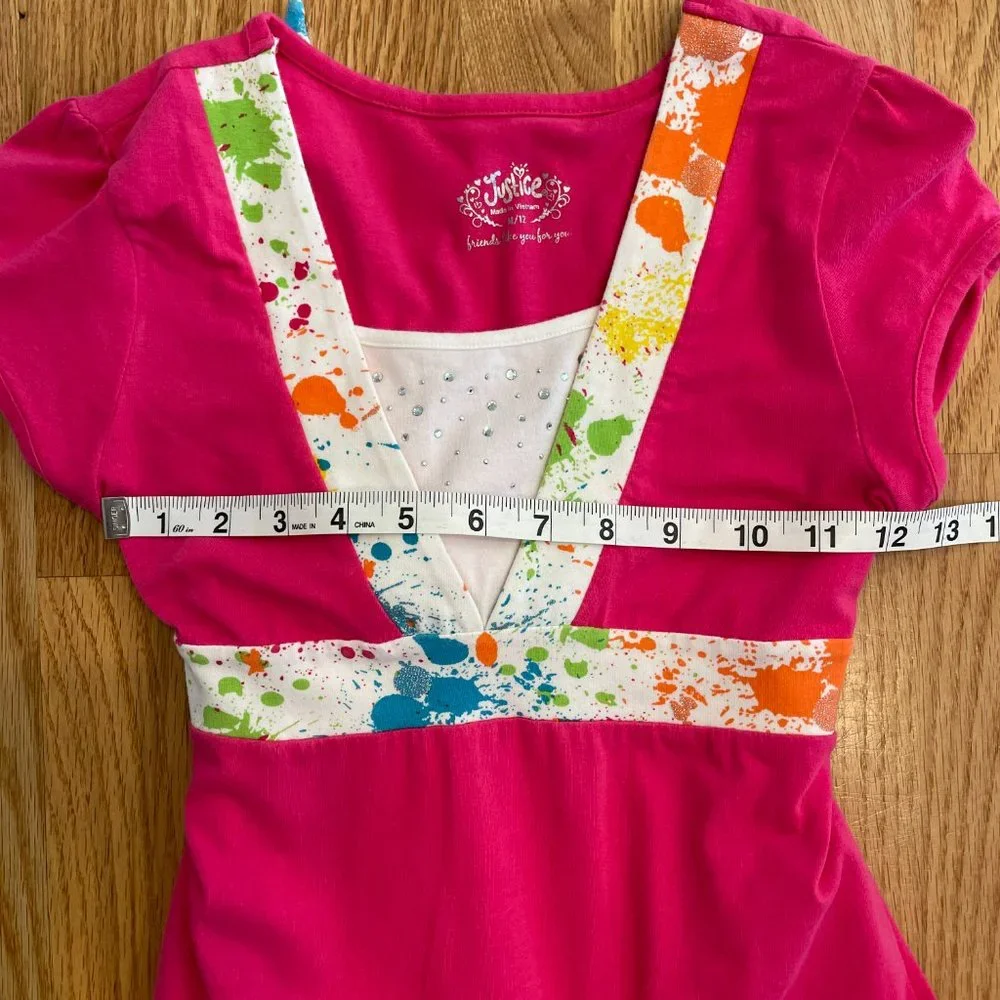 Justice Girls Pink Short Sleeve Dress Tiered Layers Tie Back Bow Size 12 M
